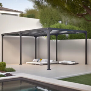 Pergola Bioclimatique avec ventelles, Aluminium gris anthracite, 3.60 x 6.00m